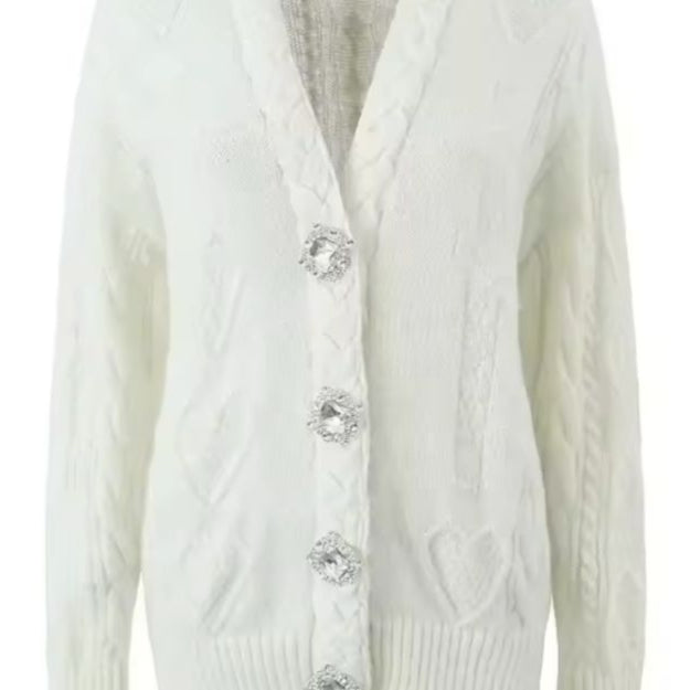 Jessica Bara Sharalo Knitted Crystal Button Cardigan