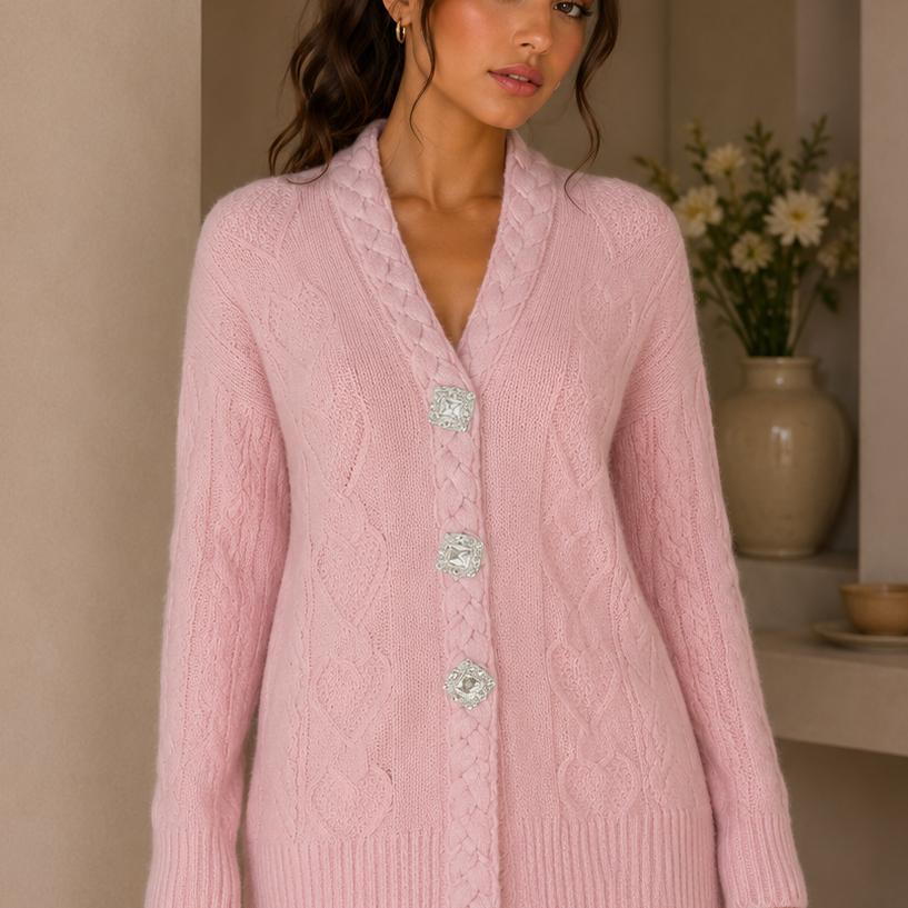 Jessica Bara Sharalo Knitted Crystal Button Cardigan
