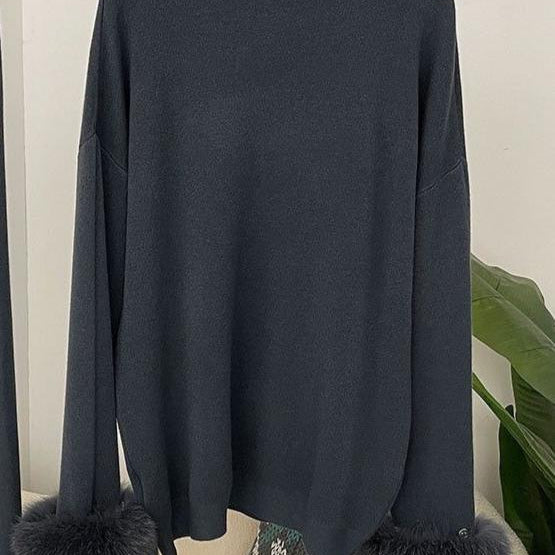 Jessica Bara Shesen Turtle Neck Knitted Fur Top and Pants Two Piece Set
