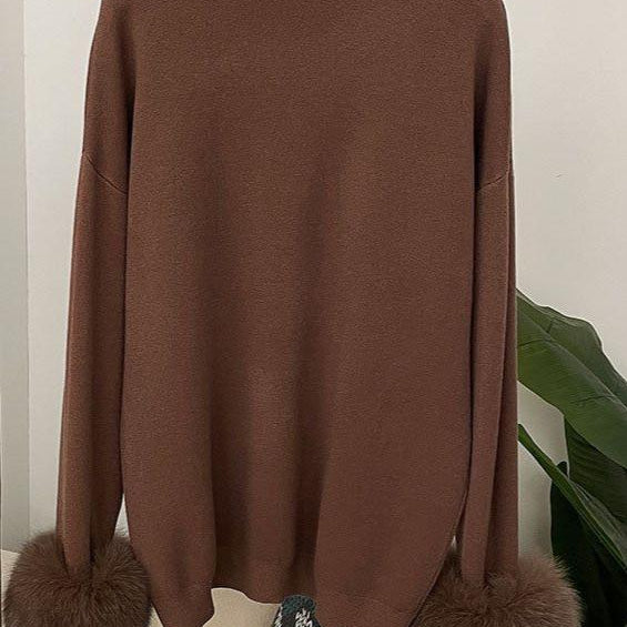 Jessica Bara Shesen Turtle Neck Knitted Fur Top and Pants Two Piece Set