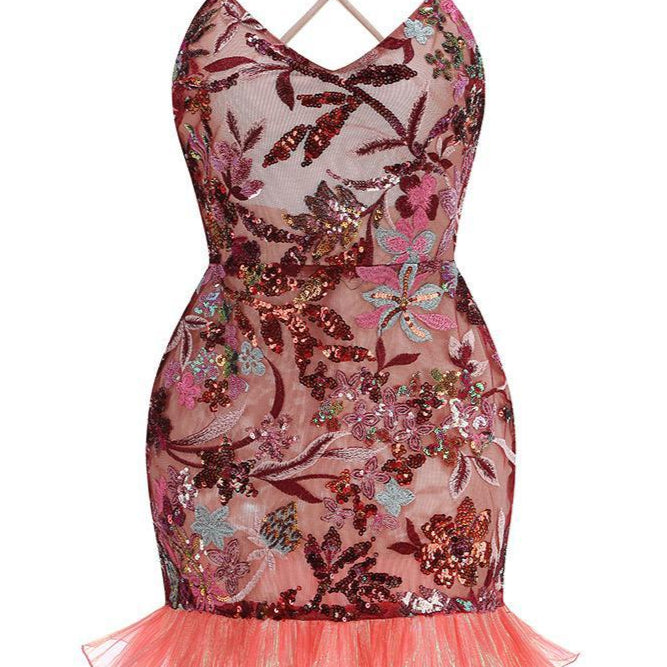 Jessica Bara Shoria Flower Sequin Backless Mini Dress