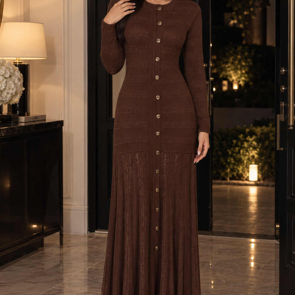 Jessica Bara Sica 2 Knit Button Long Sleeve Maxi Dress