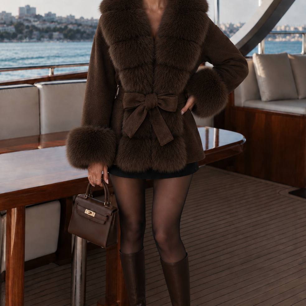 Jessica Bara Sileyan Fur Belted Coat