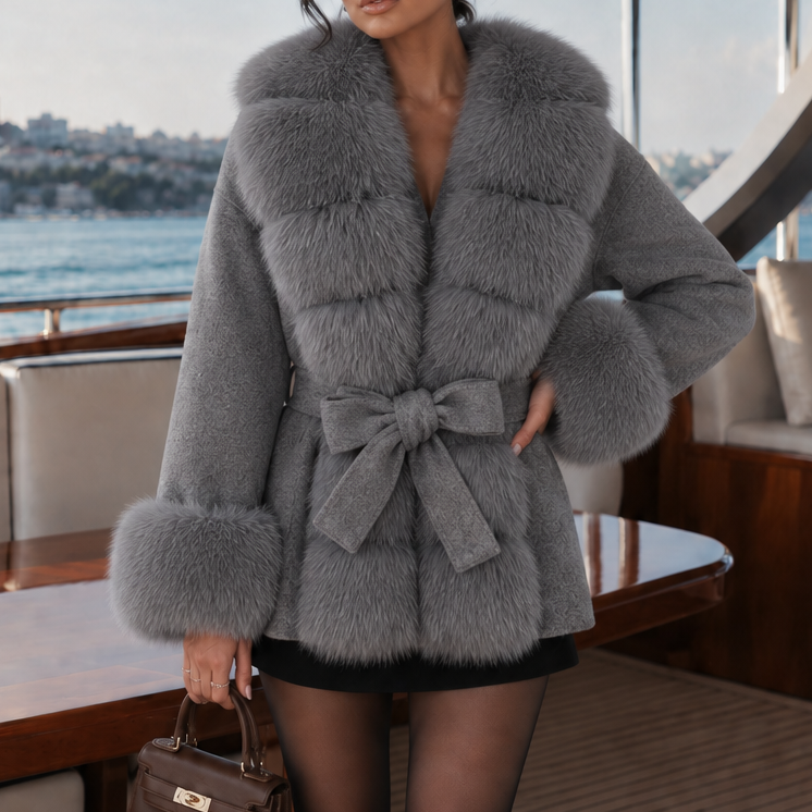 Jessica Bara Sileyan Fur Belted Coat