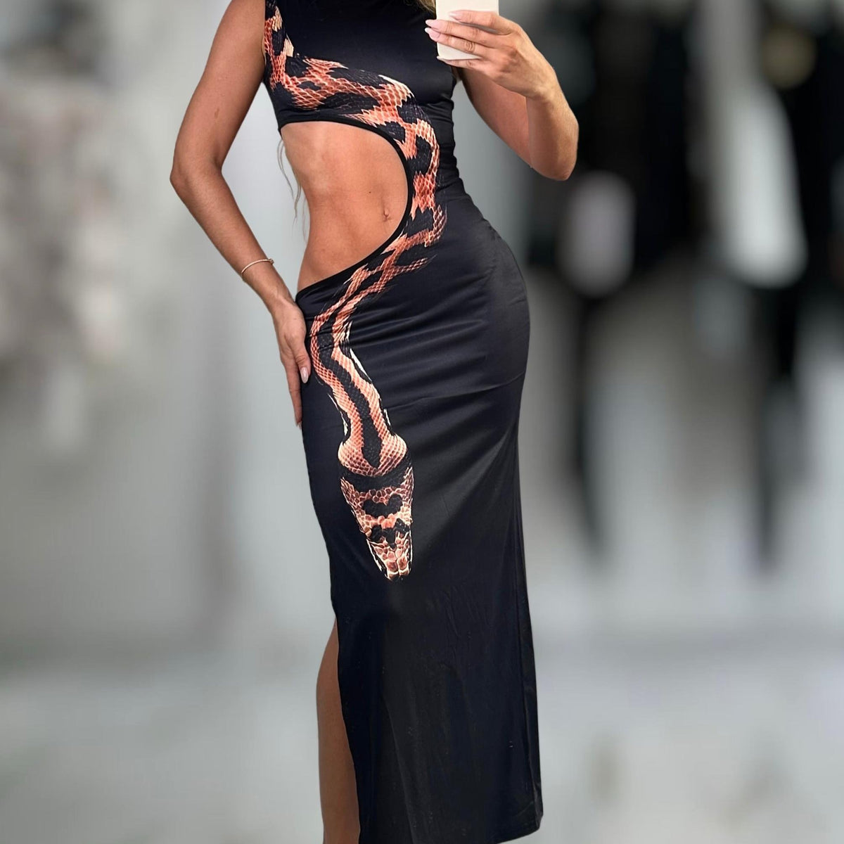Jessica Bara Snella Snake Cut Out Maxi Dress