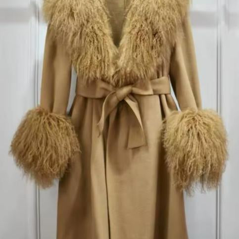 Jessica Bara Tesha Fur Belted Long Coat