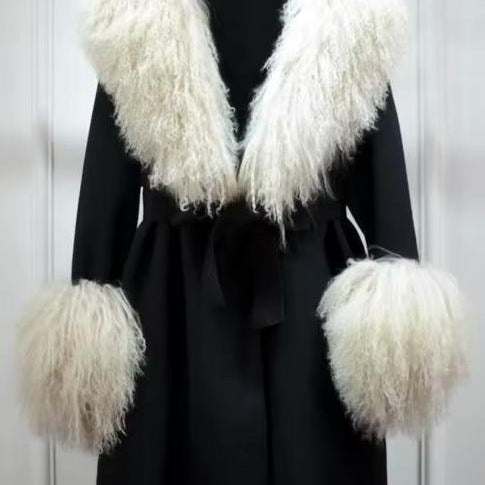 Jessica Bara Tesha Fur Belted Long Coat