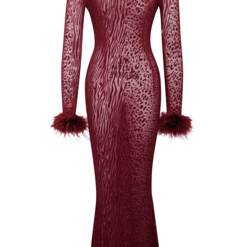 Jessica Bara Tessalin Long Sleeve Fur Maxi Dress