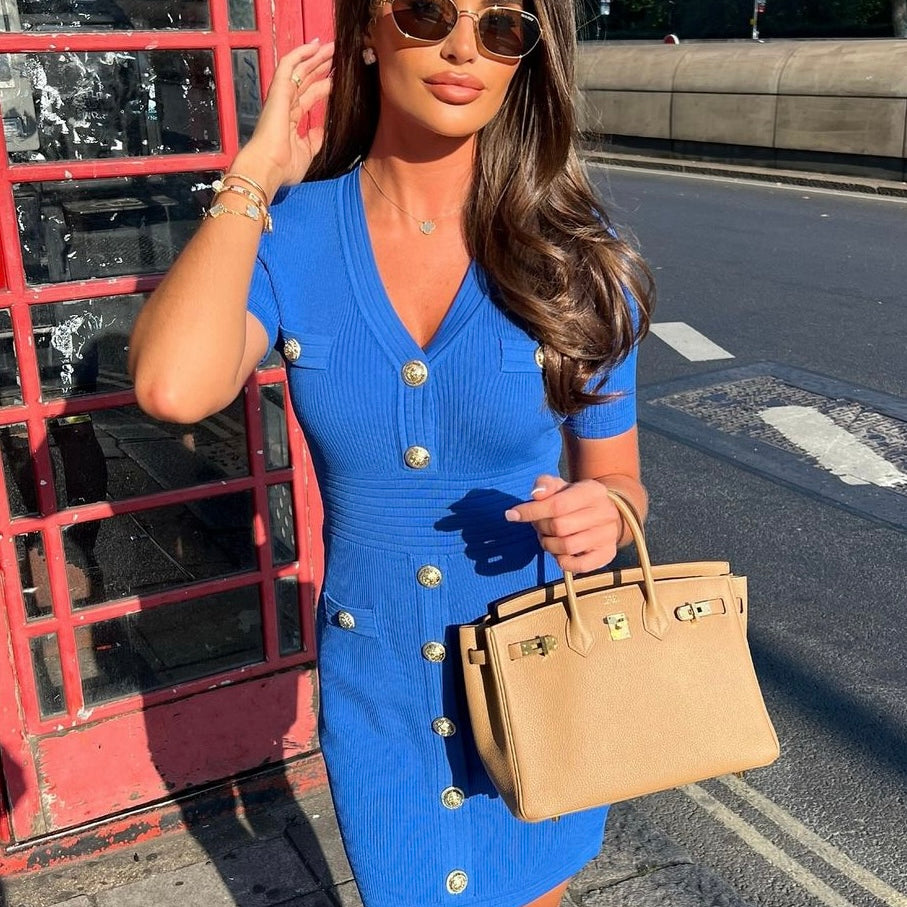 Jessica Bara Tinara Gold Button Mini Dress
