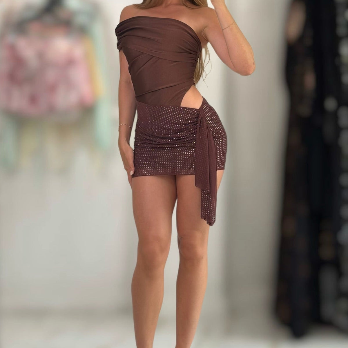 Jessica Bara Vanara Off The Shoulder Cut Out Mini Dress