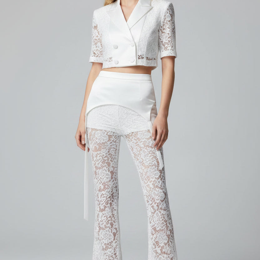 Jessica Bara Vendizer Lace Collared Top and Pants Set