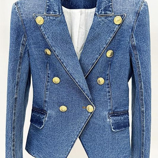 Jessica Bara Vicky Gold Button Denim Jacket