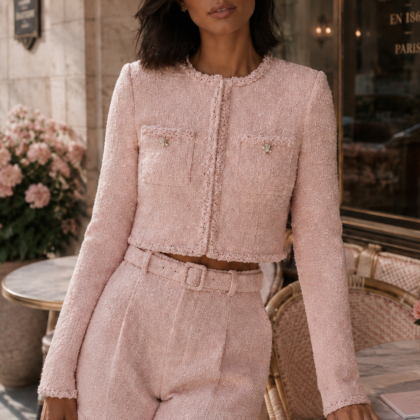 Jessica Bara Virelle Tweed Jacket and Shorts Two Piece Set