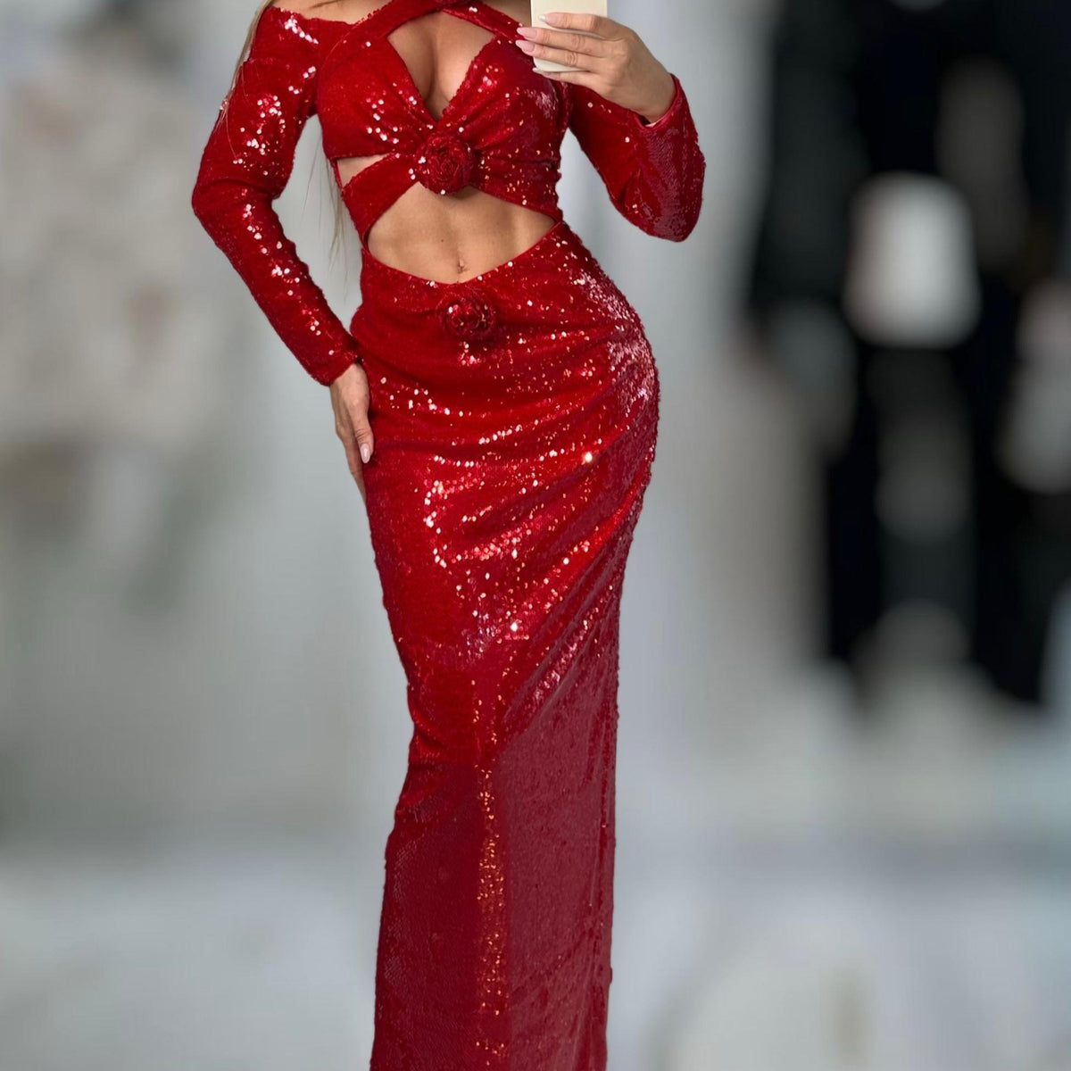 Jessica Bara Waria Sequin Cut Out Maxi Dress