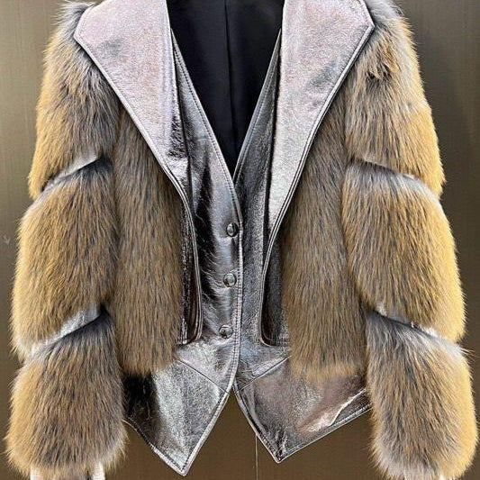 Jessica Bara Wensel Fur Collared Leather Coat
