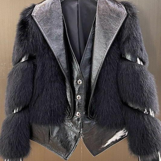Jessica Bara Wensel Fur Collared Leather Coat