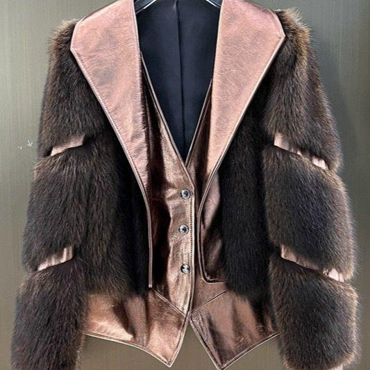 Jessica Bara Wensel Fur Collared Leather Coat