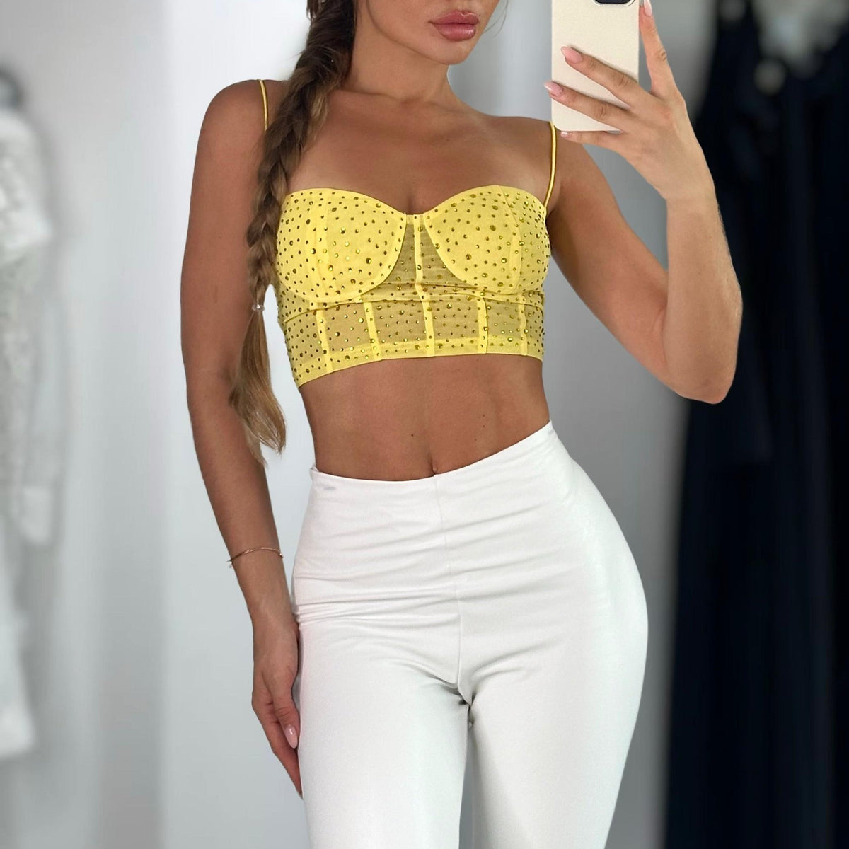 Jessica Bara Wora Crystal Beaded Corset Top