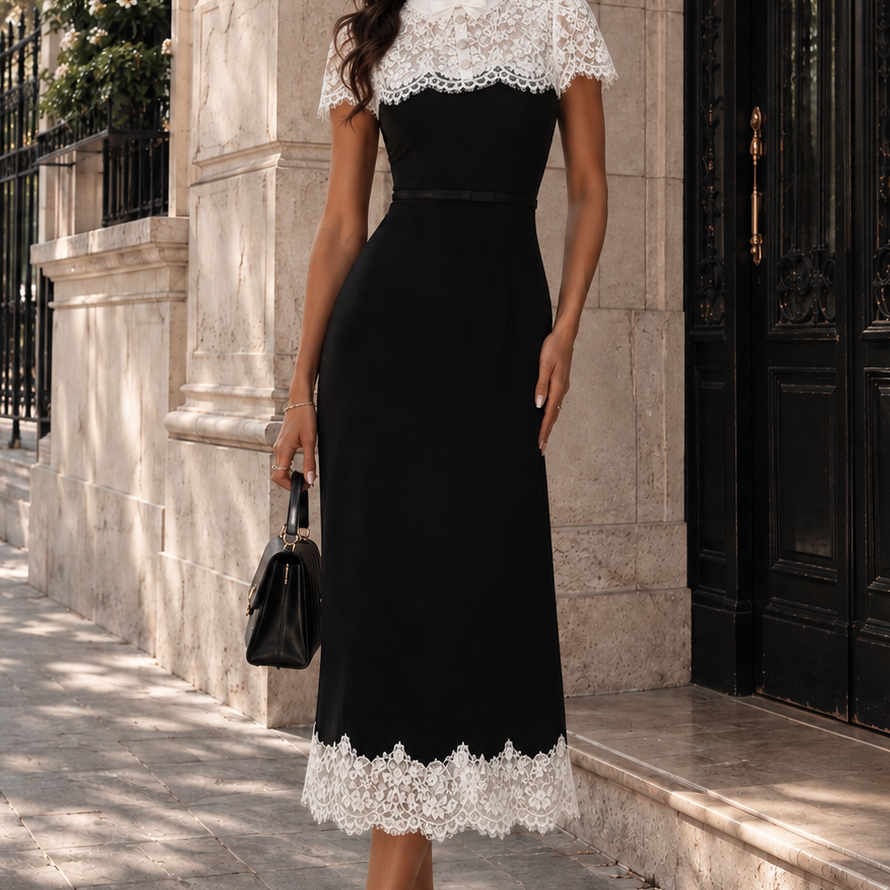 Jessica Bara Xalina Flower Lace Collared Midi Dress