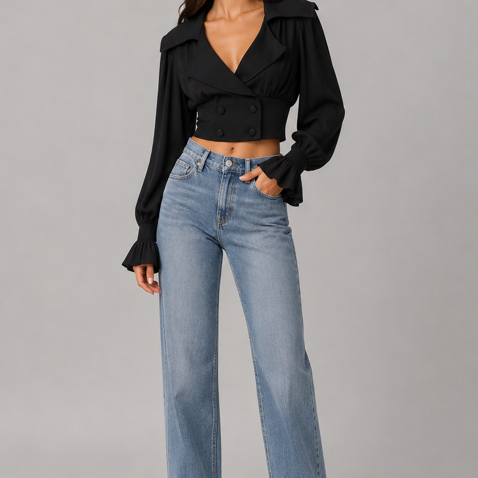 Jessica Bara Zerash Collared Long Sleeve Top