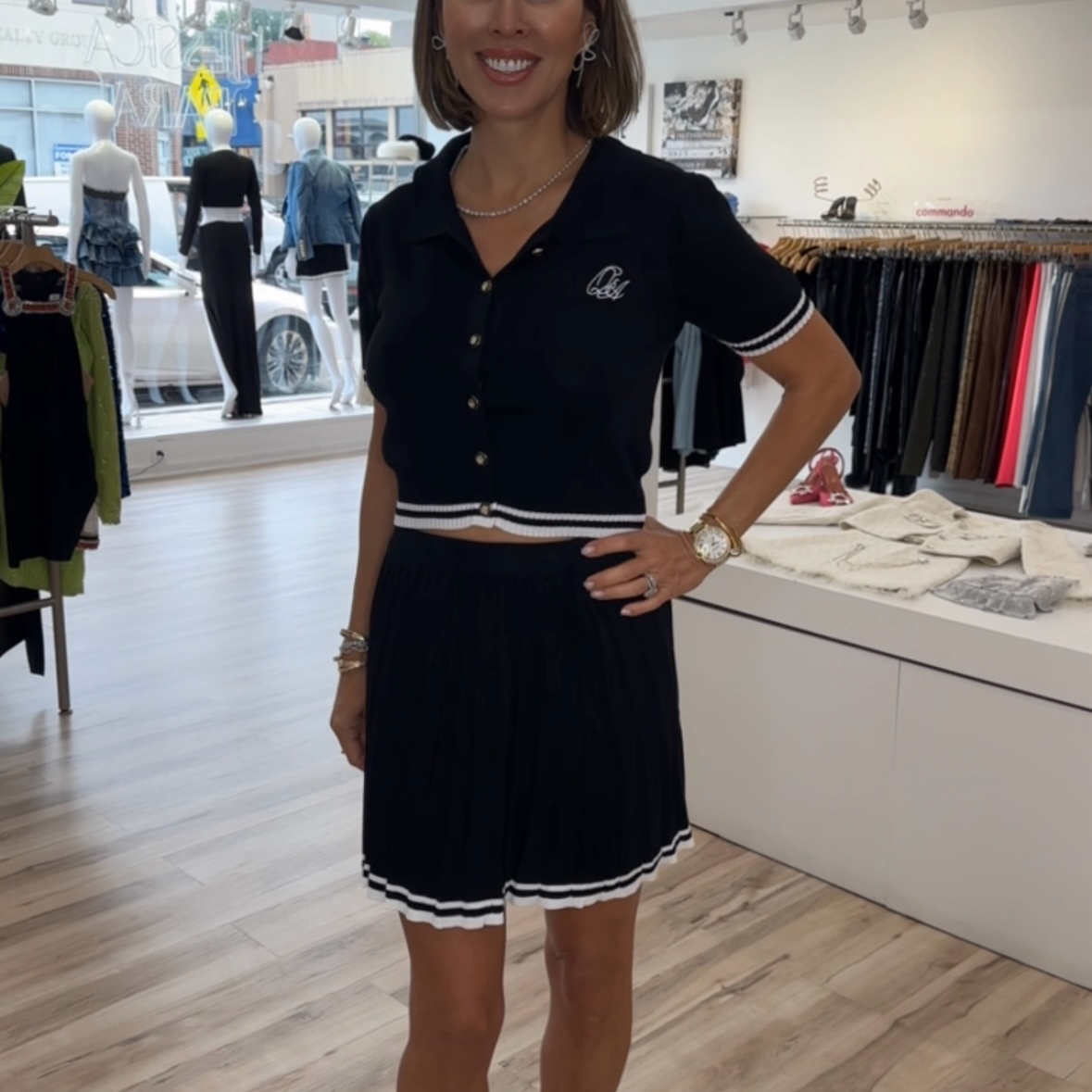 Jessica Bara Shanara Knit Top And Pleated Skirt Two Piece Set
