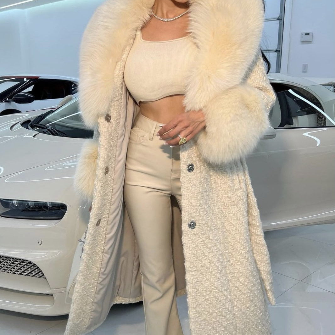 Jessica Bara Dierdra Fur and Wool Belted Long Coat As Seen On Leyla Milani