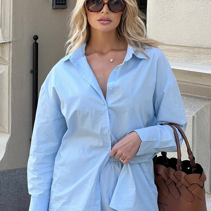 Jessica Bara Josilyn Button Down Top and Shorts Two Piece Set