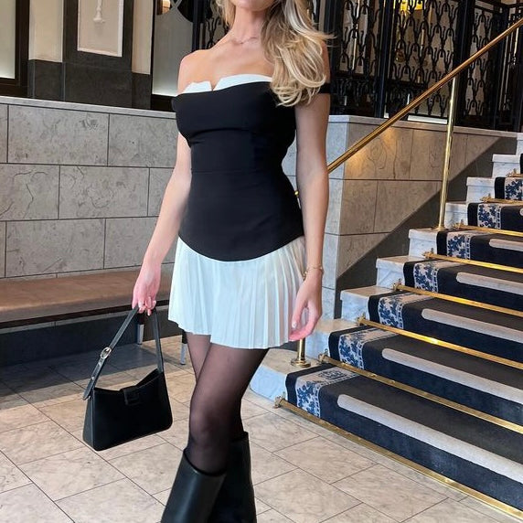 Jessica Bara Nicks Off The Shoulder Pleated Mini Dress