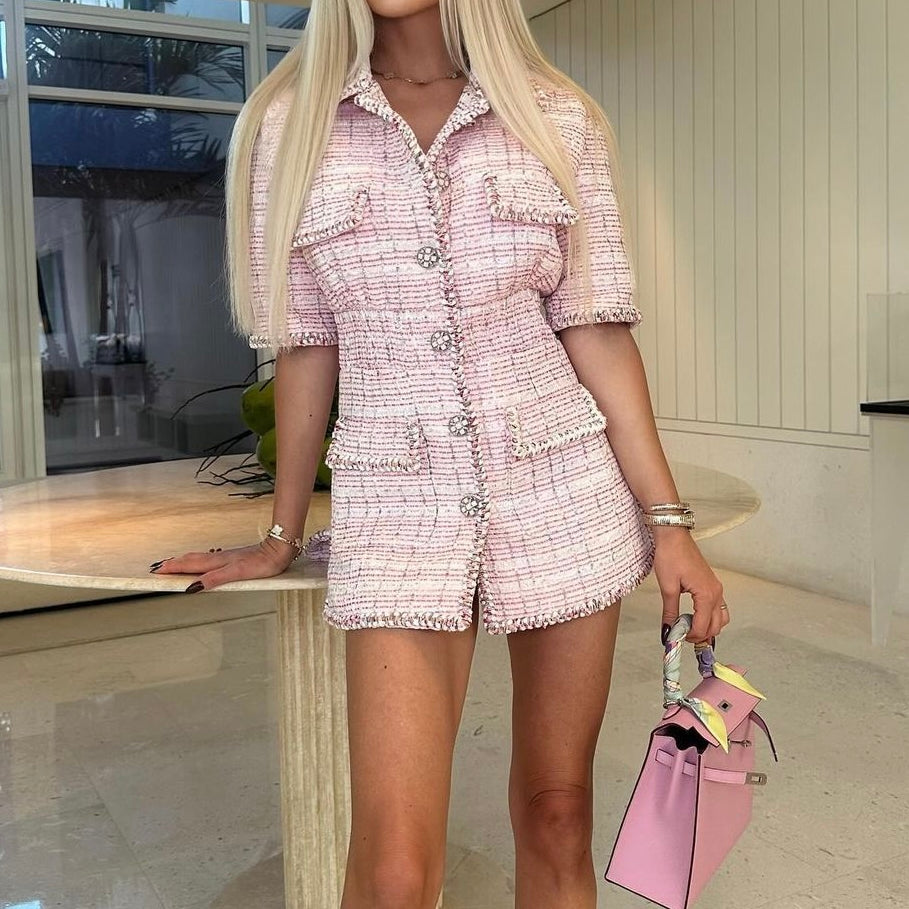 Jessica Bara Khari Short Sleeve Tweed Mini Dress