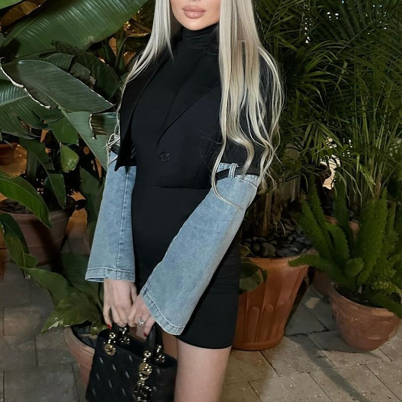 Jessica Bara Lenny Cropped Denim Blazer