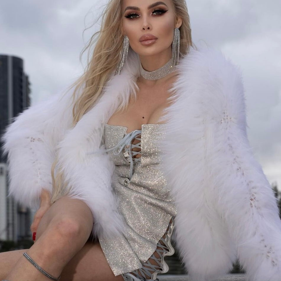 Jessica Bara Malia Fur Long Sleeve Jacket