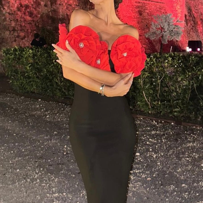 Jessica Bara Minka Off The Shoulder Flower Maxi-Dress