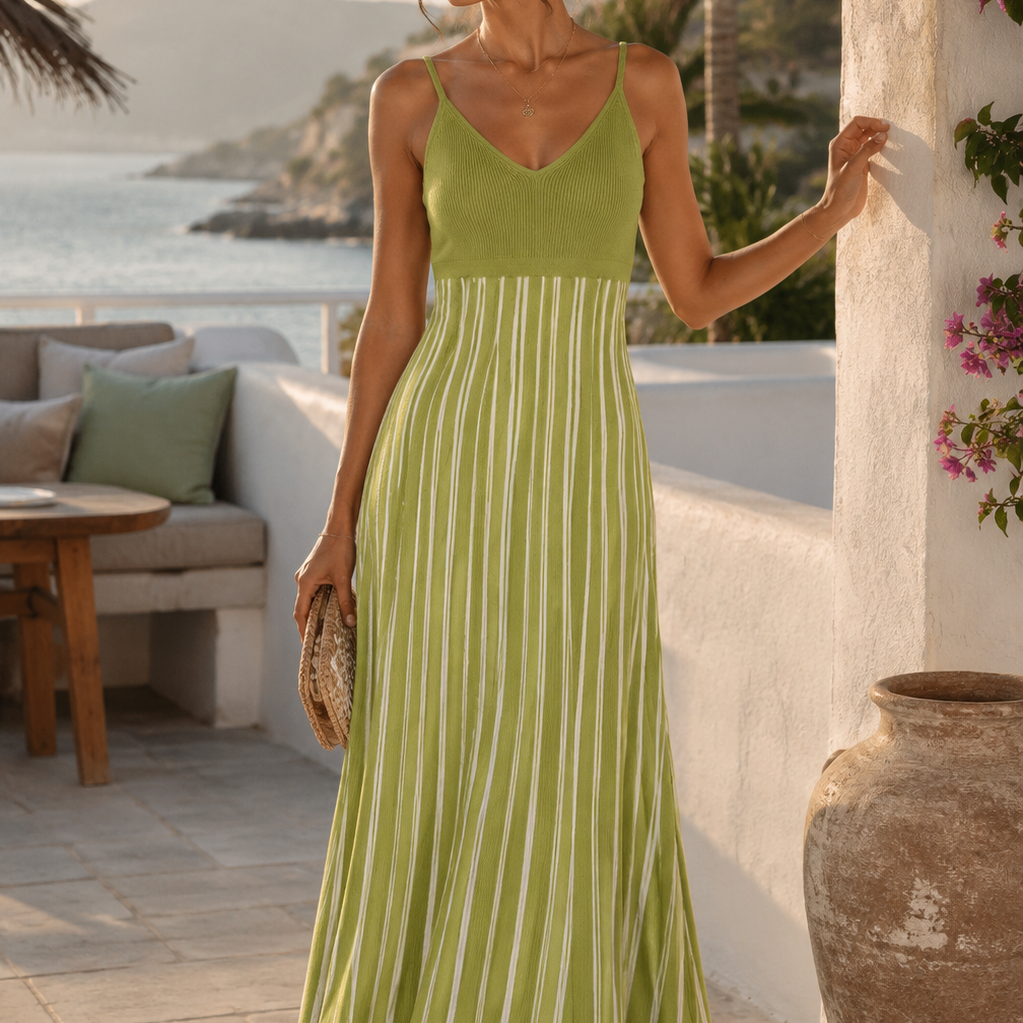 Jessica Bara Vaze Striped V-Neck Maxi Dress