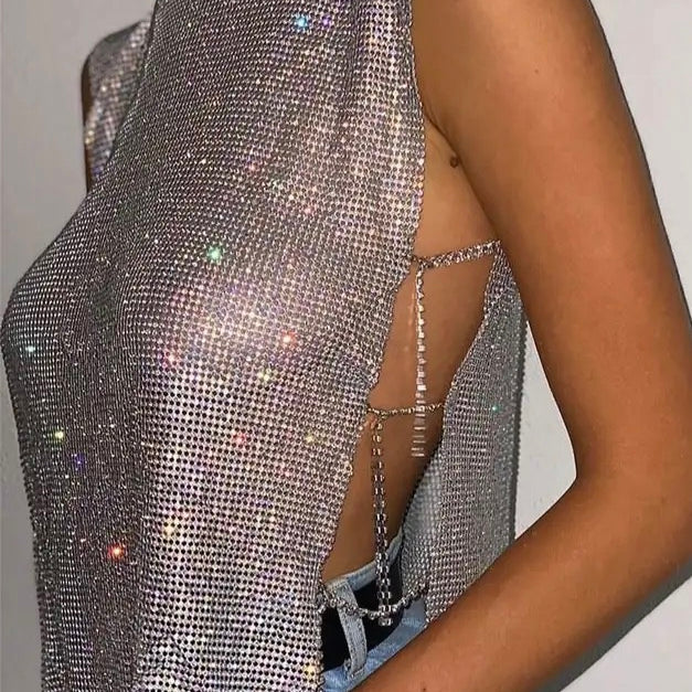 Jessica Bara Asher Sleeveless Crystal Mesh Top