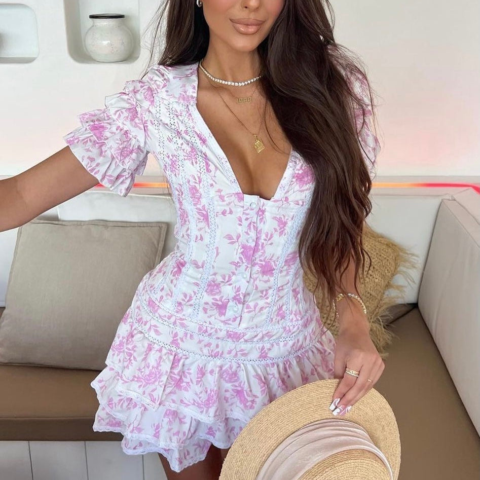 Jessica Bara Cooper Short Sleeve Ruffle Mini Dress