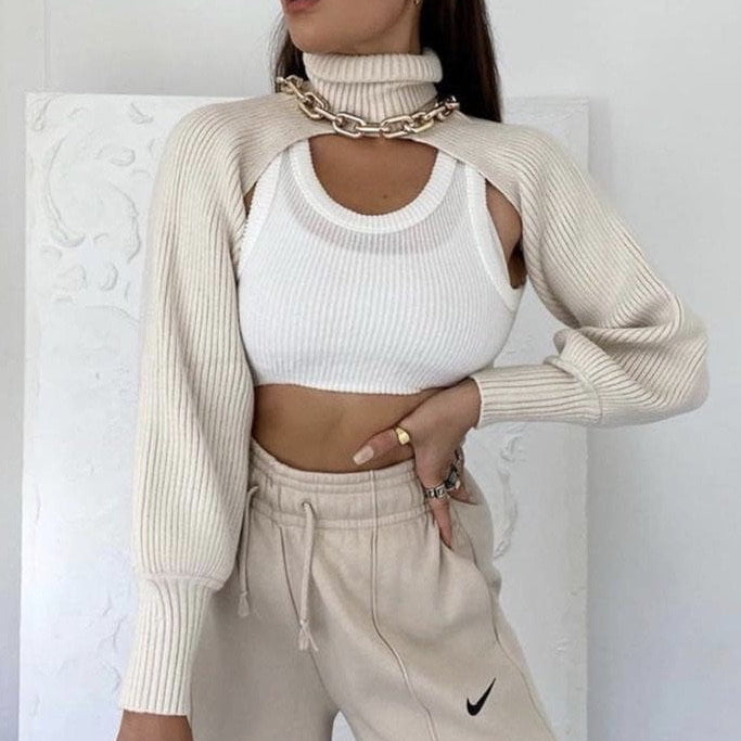 Jessica Bara Kingsley Turtleneck Knit Extreme Crop Top