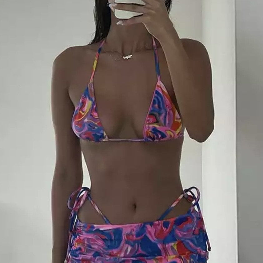 Jessica Bara Palmer Printed Bikini Top and Skirt Two Piece Set