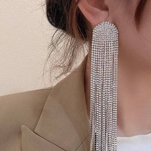 Jessica Bara Tamra Rhinestone Fringe Dangle Earrings