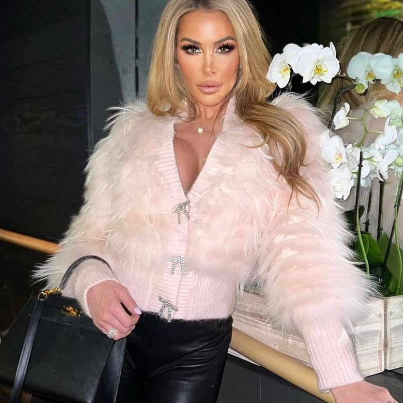 Jessica Bara Dolores Bow Button Fur Coat