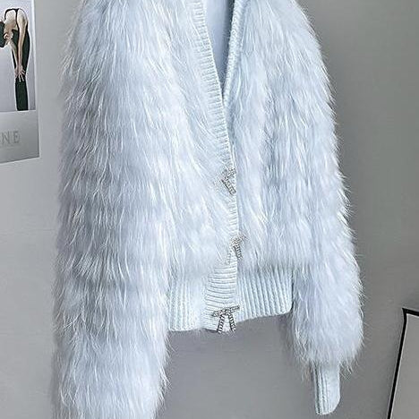 Jessica Bara Dolores Bow Button Fur Coat