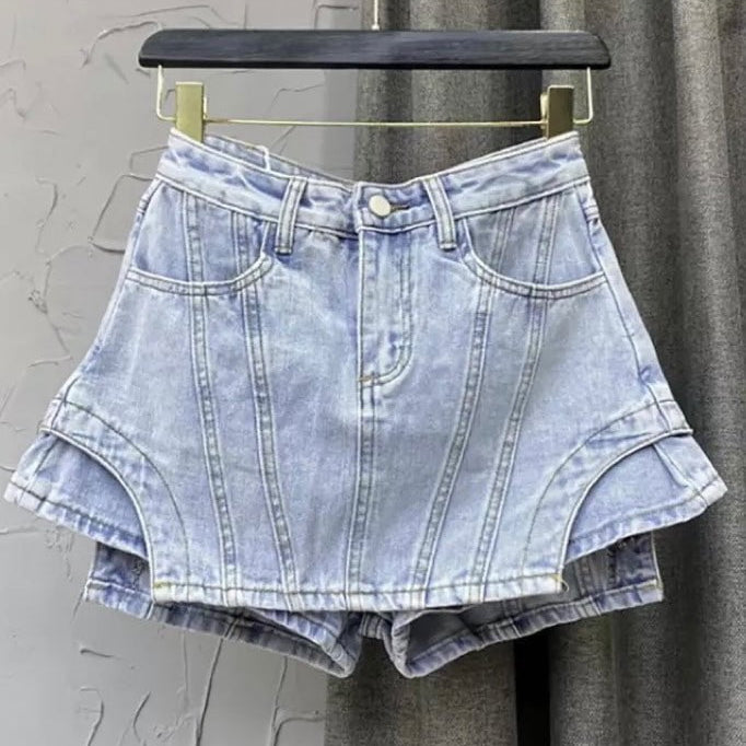 Jessica Bara Jojo Irregular Denim Skirt Skort