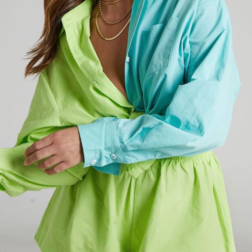 Jessica Bara Janece Colorblock Top and Shorts Two Piece Set