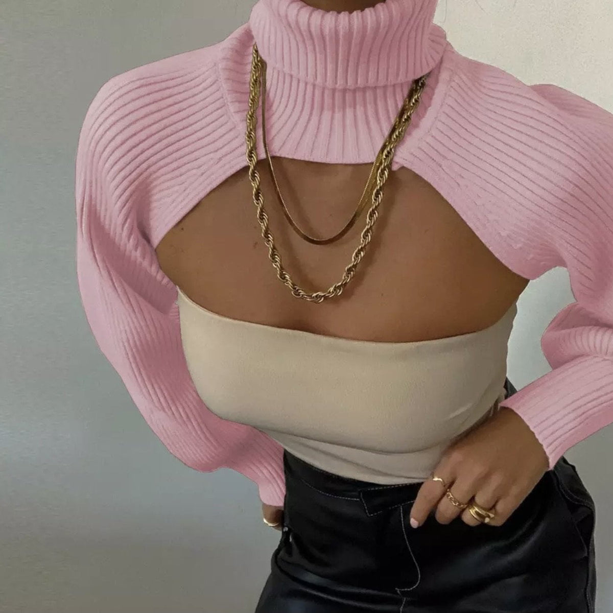 Jessica Bara Kingsley Turtleneck Knit Extreme Crop Top