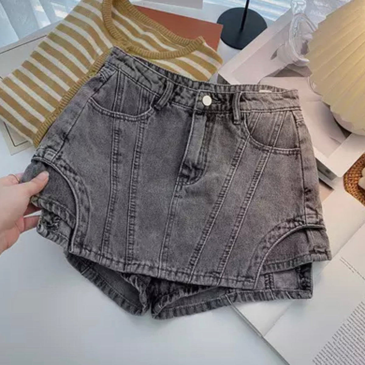 Jessica Bara Jojo Irregular Denim Skirt Skort