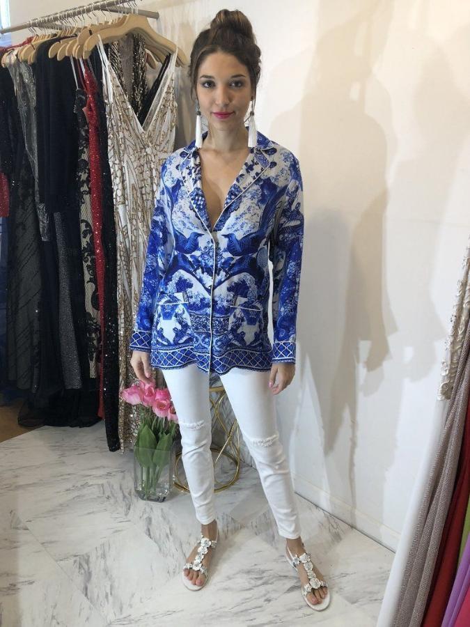 Tops - Shahida Parides Blue And White Chinoiserie Button Down Shirt