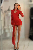 Jessica Bara Kather Lace Long Sleeve Tie Front Mini Dress