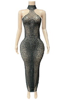 Jessica Bara Salome High Neck Halter Crystal Gown