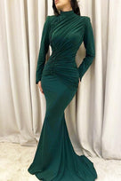 Jessica Bara Zartie Long Sleeve Ruched High Neck Gown