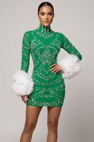 Jessica Bara Xerani Crystal Long Sleeve Ruffle Mini Dress