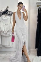 Jessica Bara Azura Halter Neck Backless Ruched Gown